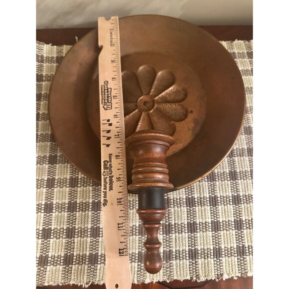 Vintage Copper & Wood Candle Holder With Flower Motif Primitive Decor - Picture 3 of 9